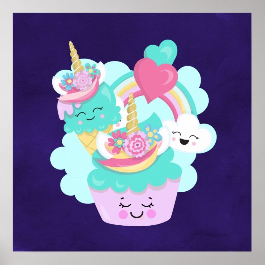 Cute Cupcake en Happy Ice Cream Poster (Voorkant)