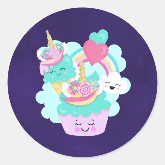 Cute Cupcake en Happy Ice Cream Ronde Sticker (Voorkant)