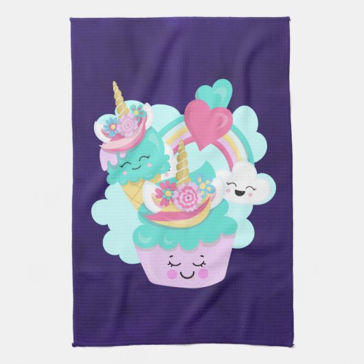 Cute Cupcake en Happy Ice Cream Theedoek (Verticaal)