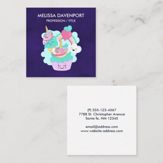 Cute Cupcake en Happy Ice Cream Vierkante Visitekaartje (Voorkant / Achterkant)
