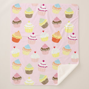 Cute Cupcake Food met roze achtergrondpatroon Sherpa Deken