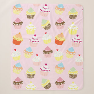Cute Cupcake Food met roze achtergrondpatroon Sherpa Deken