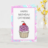 Cute Cupcake gepersonaliseerde verjaardag voor haa Kaart (Gele Bloem)