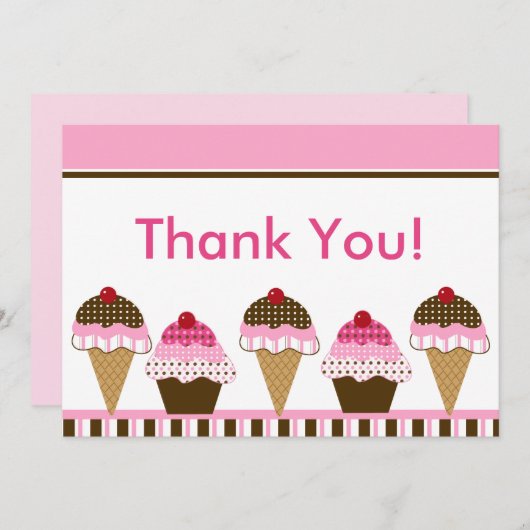 Cute Cupcake & Ice Cream Hartelijk dank Bedankkaart (Voorkant / Achterkant)