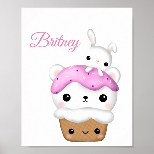 Cute Cupcake kawaii Ice crème gepersonaliseerd Poster (Voorkant)