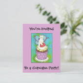 Cute Cupcake Kitty Cat Fairy Birthday Uitnodiging (Staand voorkant)