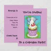 Cute Cupcake Kitty Cat Fairy Birthday Uitnodiging (Voorkant / Achterkant)