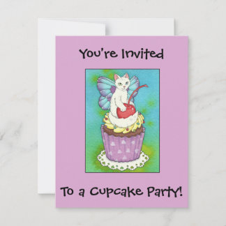 Cute Cupcake Kitty Cat Fairy Birthday Uitnodiging
