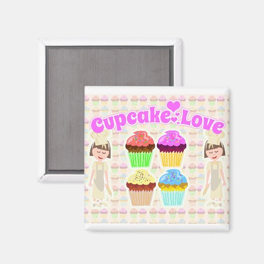 Cute Cupcake Love Chef Magneet (Voorkant / Achterkant)