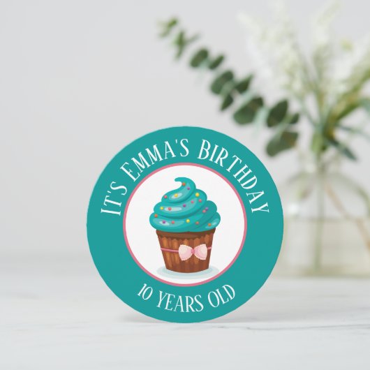 Cute Cupcake met Blauwgroen ijskinderen van zaterd Kaart (Staand voorkant)