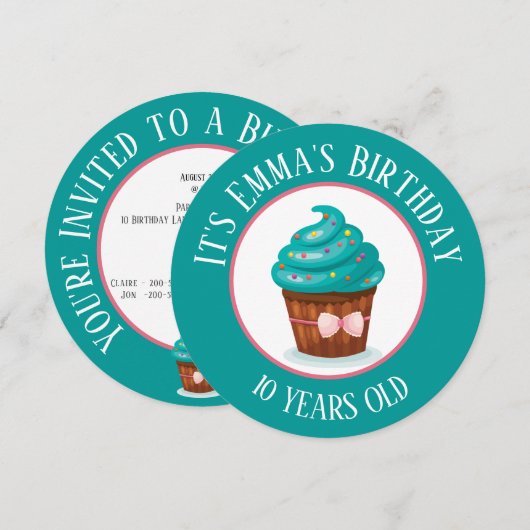 Cute Cupcake met Blauwgroen ijskinderen van zaterd Kaart (Voorkant / Achterkant)