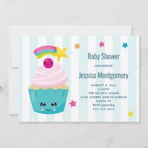 Cute Cupcake met Kawaii Gezicht Baby Shower Kaart