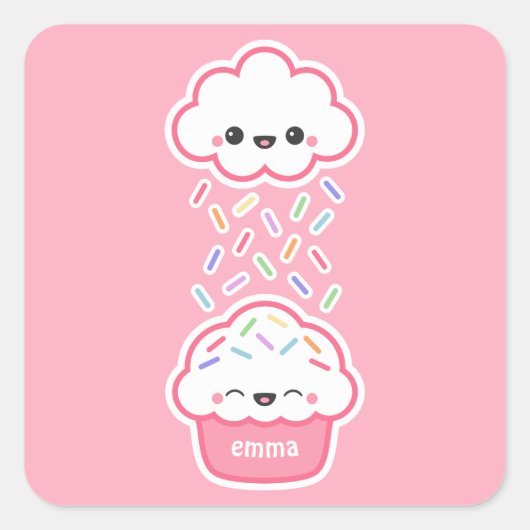Cute Cupcake met Sprinkles Vierkante Sticker (Voorkant)