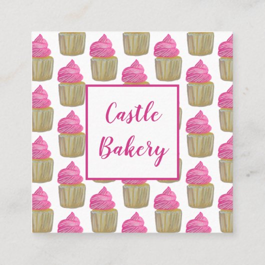 CUTE CUPCAKE Moderne banketbakkerij Pastechnok Roz Vierkante Visitekaartje (Achterkant)