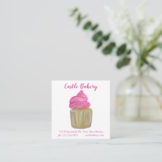 CUTE CUPCAKE Moderne banketbakkerij Pastechnok Roz Vierkante Visitekaartje (Staand voorkant)