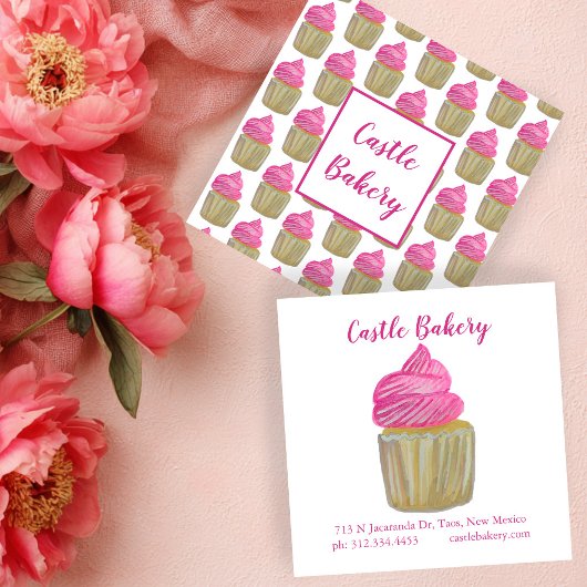 CUTE CUPCAKE Moderne banketbakkerij Pastechnok Roz Vierkante Visitekaartje