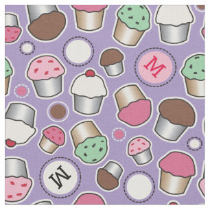 Cute Cupcake Monogram Patroon Stof