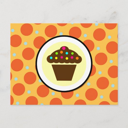 Cute Cupcake on Oranje Blue Yellow Polka Dots Briefkaart (Voorkant)