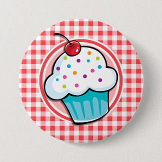 Cute Cupcake op Red en White Gingham Ronde Button 7,6 Cm