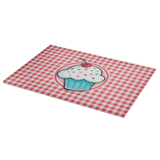 Cute Cupcake op Red en White Gingham Snijplank (Hoek)