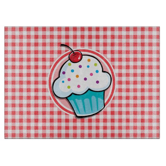 Cute Cupcake op Red en White Gingham Snijplank (Voorkant)