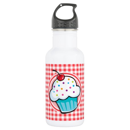 Cute Cupcake op Red en White Gingham Waterfles (Voorkant)