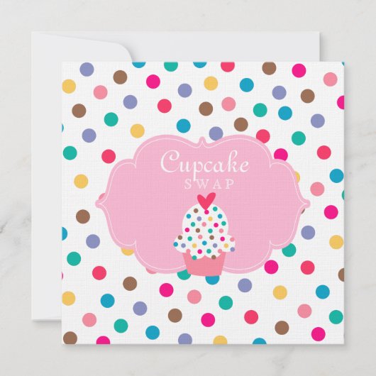 Cute Cupcake Party nodigt poka Dots Pink uit Kaart (Voorkant)