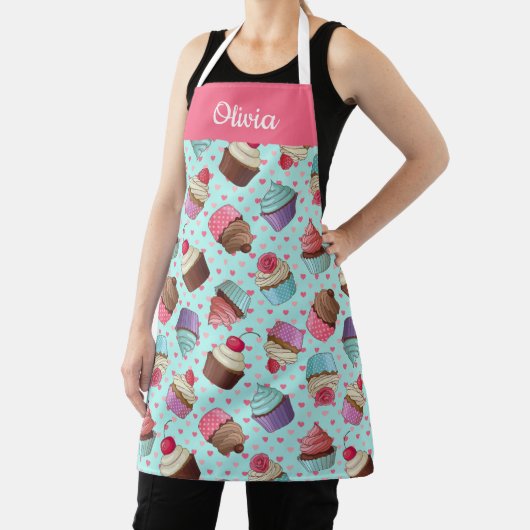 Cute Cupcake Pattern, Custom Text Apron Schort (Insitu)