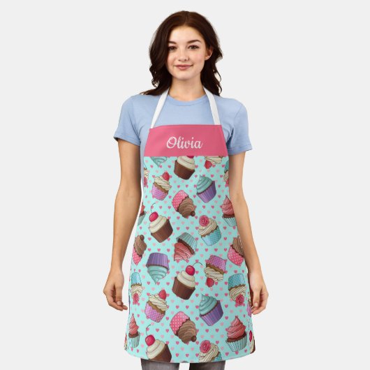 Cute Cupcake Pattern, Custom Text Apron Schort (Gedragen)
