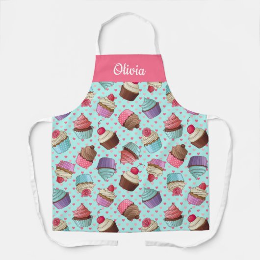Cute Cupcake Pattern, Custom Text Apron Schort (Voorkant)