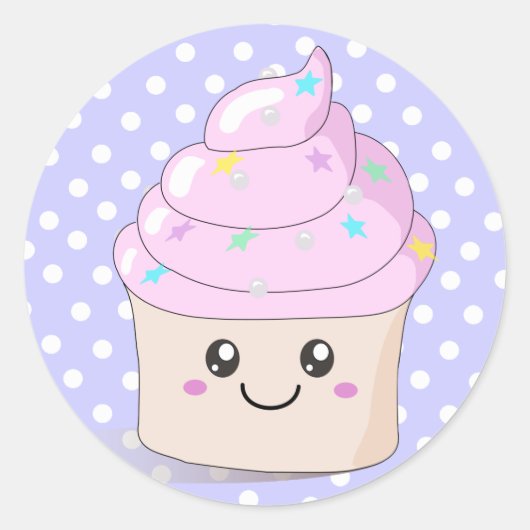 Cute Cupcake Ronde Sticker (Voorkant)