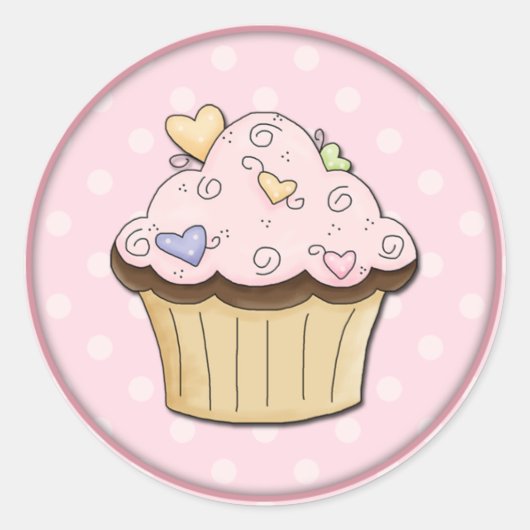Cute Cupcake Ronde Sticker (Voorkant)