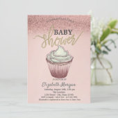 Cute Cupcake Roos Gold Glitter Kaart (Staand voorkant)