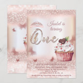 Cute Cupcake Roze gouden glinsterende vlinder tiar Kaart (Voorkant / Achterkant)