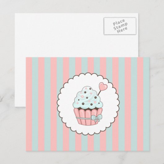 Cute Cupcake Roze & Mint Blue Design Briefkaart (Voorkant / Achterkant)