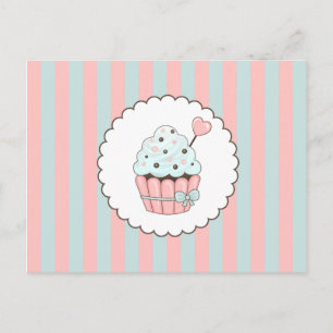 Cute Cupcake Roze & Mint Blue Design Briefkaart