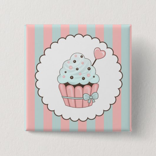 Cute Cupcake Roze & Mint Blue Design Vierkante Button 5,1 Cm (Voorkant)