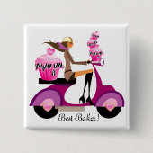 Cute Cupcake Scooter Girl Button Pink Zebra (Voorkant)