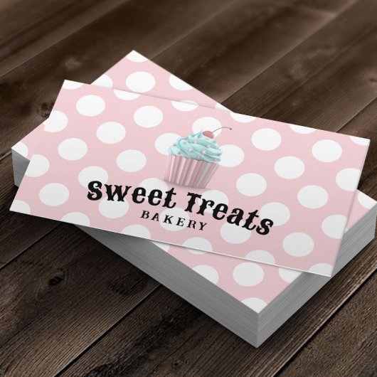 Cute Cupcake Sweet Treedt bakkerij Roze poka Dots Visitekaartje