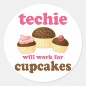 Cute Cupcake Techie Ronde Sticker (Voorkant)