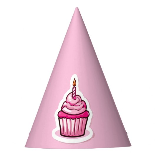 Cute Cupcake Theme Birthday Girl Custom Party Pet Feesthoedjes (Voorkant)