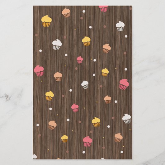 Cute Cupcakes Bakery Patroon Brown Wood Flyer (Achterkant)