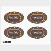 Cute Cupcakes Bakery Patroon Brown Wood Ovale Sticker (Vel)