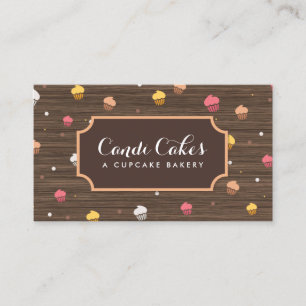 Cute Cupcakes Bakery Patroon Brown Wood Visitekaartje