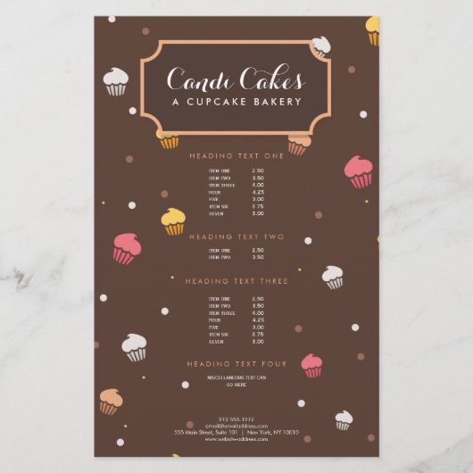 Cute Cupcakes Bakery Pattern Brown Flyer (Voorkant)