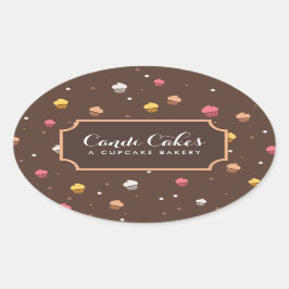 Cute Cupcakes Bakery Pattern Brown Ovale Sticker