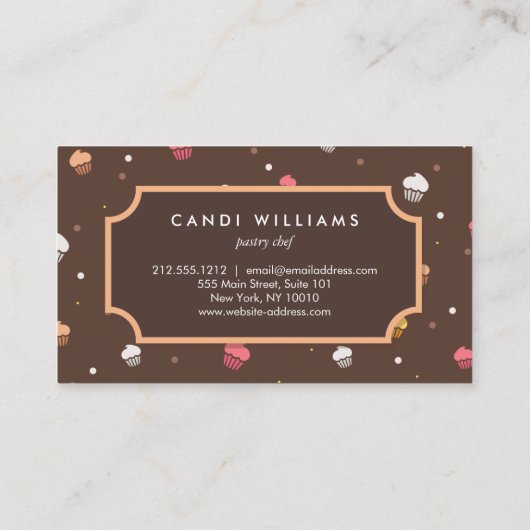 Cute Cupcakes Bakery Pattern Brown Visitekaartje (Achterkant)