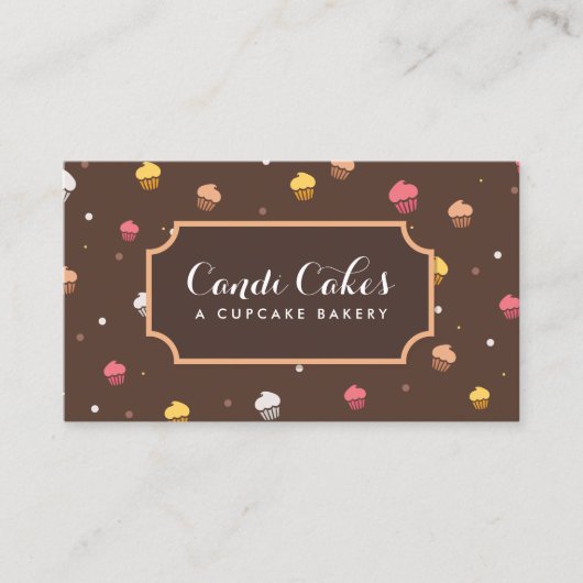 Cute Cupcakes Bakery Pattern Brown Visitekaartje (Voorkant)
