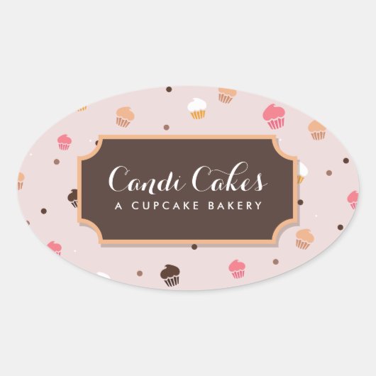 Cute Cupcakes Bakery Pattern Roze Ovale Sticker (Voorkant)