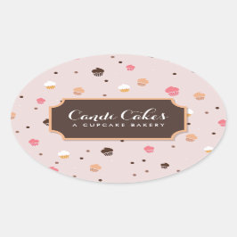 Cute Cupcakes Bakery Pattern Roze Ovale Sticker